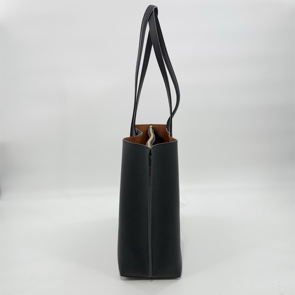 Quince Italian Leather Triple Compartment Shopper Tote Bag Black Work Laptop - Picture 6 of 14